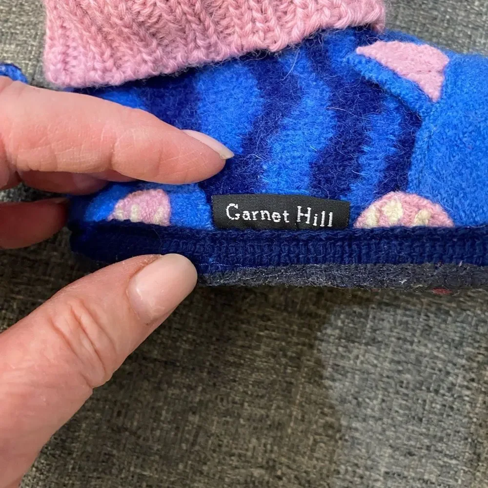 Garnet Hill Boiled Wool Blue Cat Slippers Kids Size 6